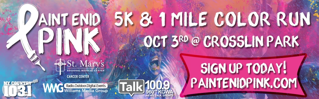 Paint Enid Pink 5k and 1-mile fun run, Enid, OK, October 3, 2026
